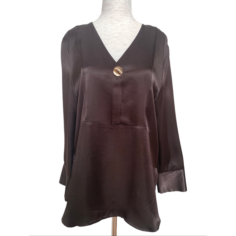 Zara brown satin effect v-neck blouse, NWT, XS